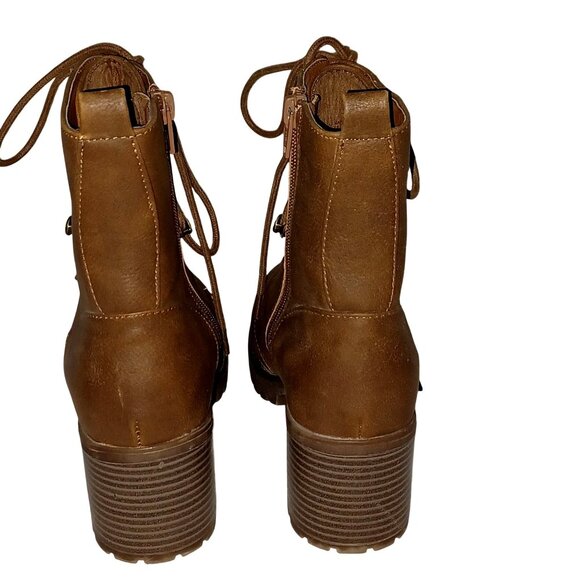 Brown Chunky Platform Lug Block Heel Lace up Zip Faux Leather Ankle Boots Wms 7 - Picture 6 of 14
